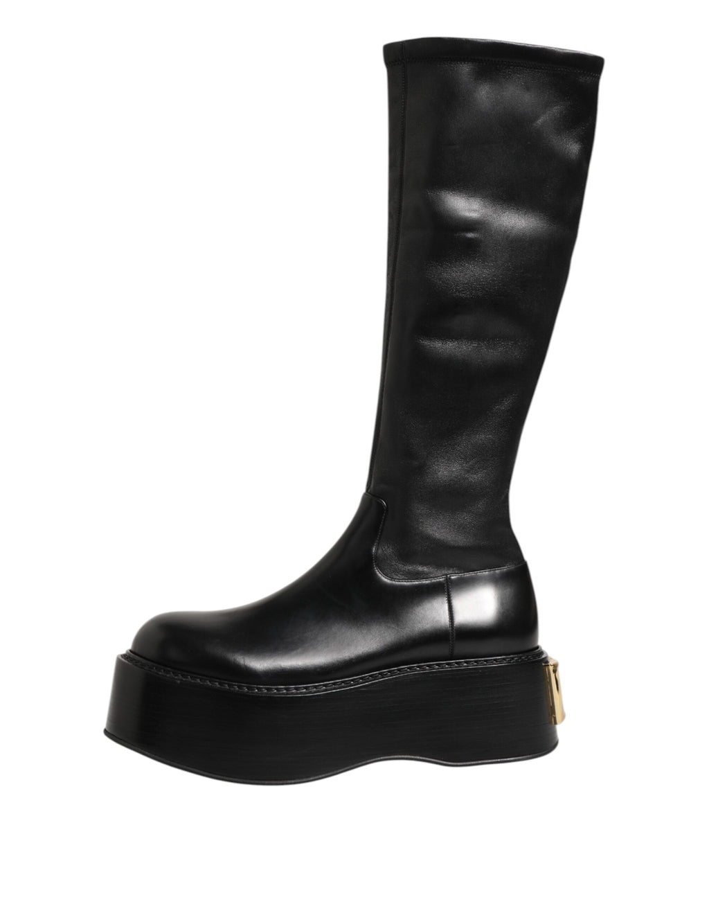 Schwarze Logo-Plaketten-Over-the-Calf-Stiefel