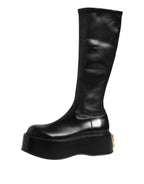 Schwarze Logo-Plaketten-Over-the-Calf-Stiefel
