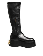 Schwarze Logo-Plaketten-Over-the-Calf-Stiefel