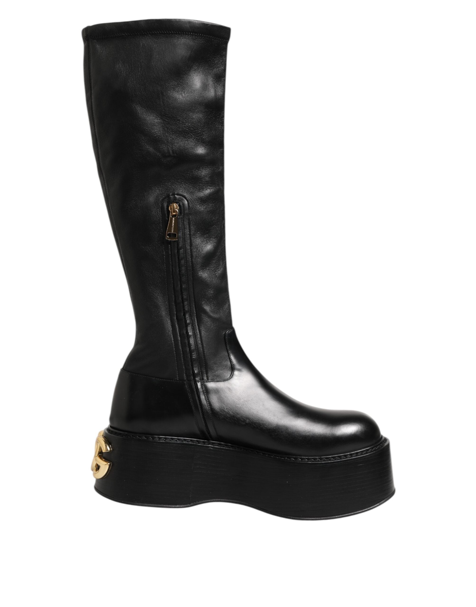 Schwarze Logo-Plaketten-Over-the-Calf-Stiefel