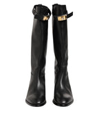 Black Logo Plaque Over The Calf Boots Shoes