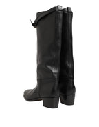 Black Logo Plaque Over The Calf Boots Shoes