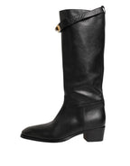 Black Logo Plaque Over The Calf Boots Shoes