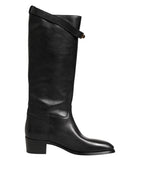 Black Logo Plaque Over The Calf Boots Shoes