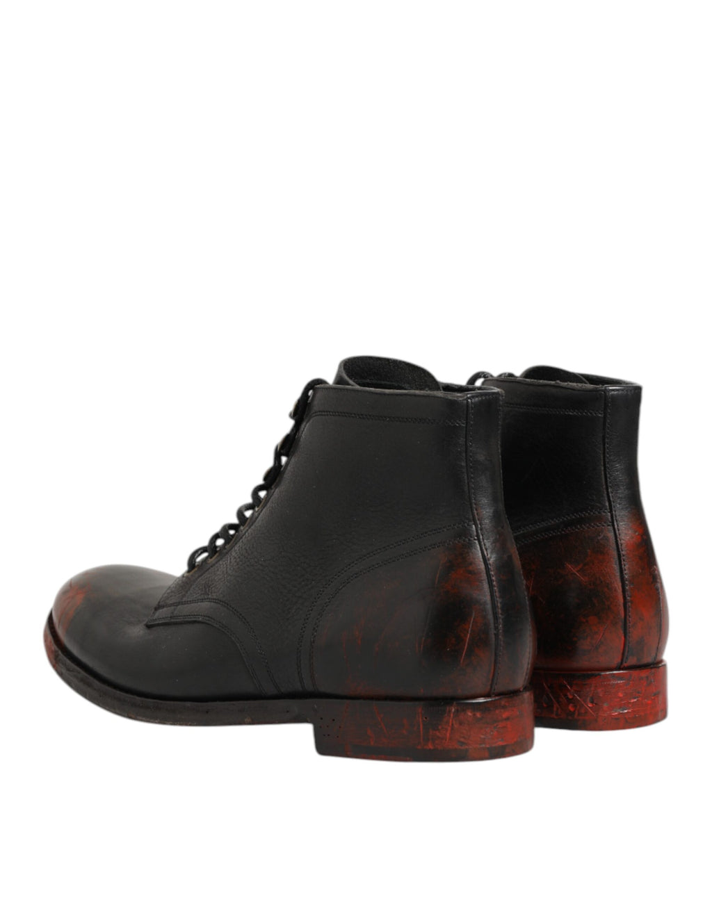 Black Red Lace Up Short Ankle Boot Shoes