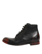 Black Red Lace Up Short Ankle Boot Shoes