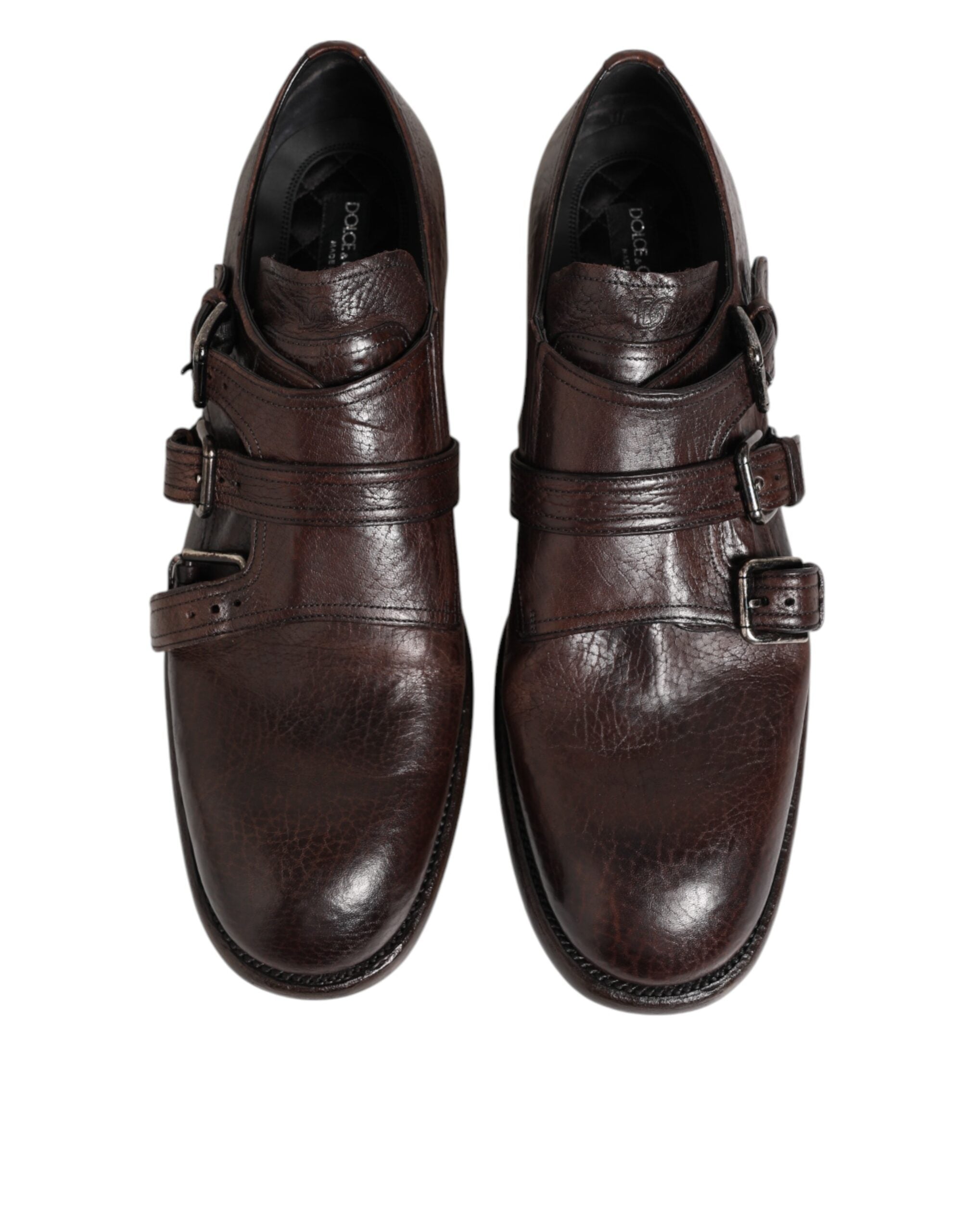 Braune Monkstrap Derby-Schuhe aus Leder
