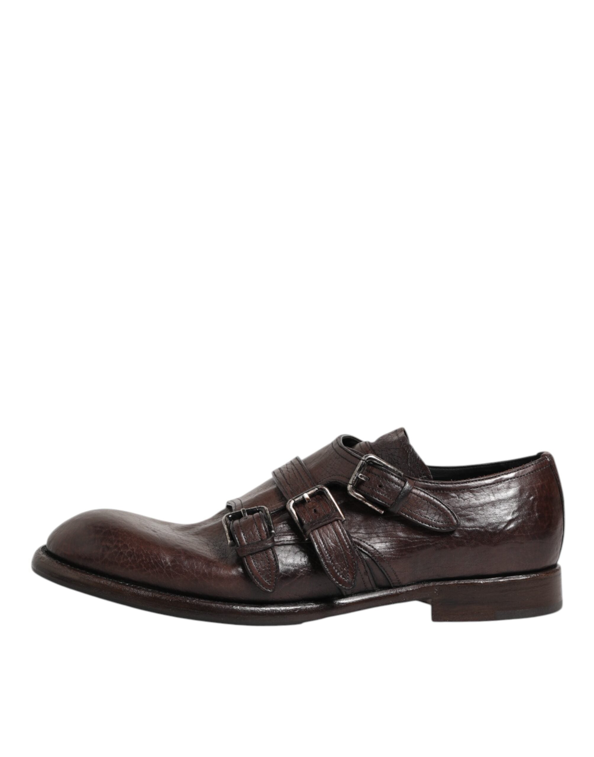 Braune Monkstrap Derby-Schuhe aus Leder