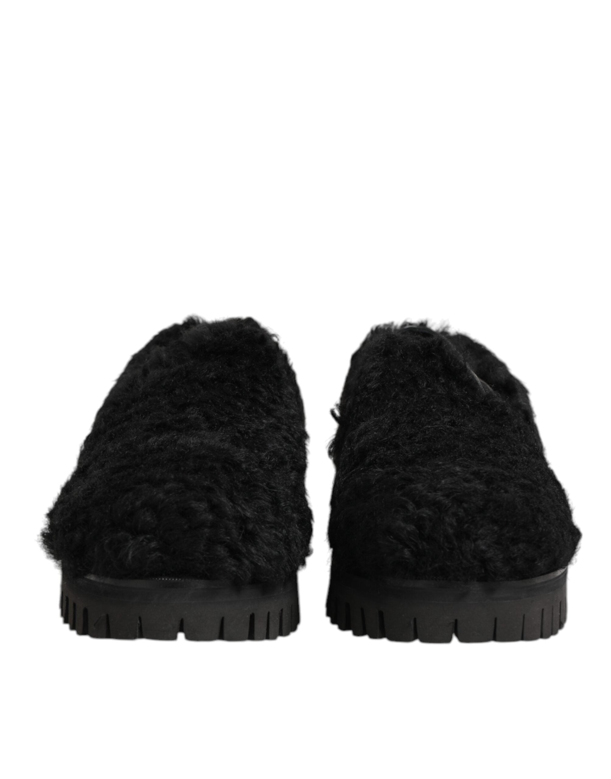 Black Fur Leather Slippers Men's Dress Shoes