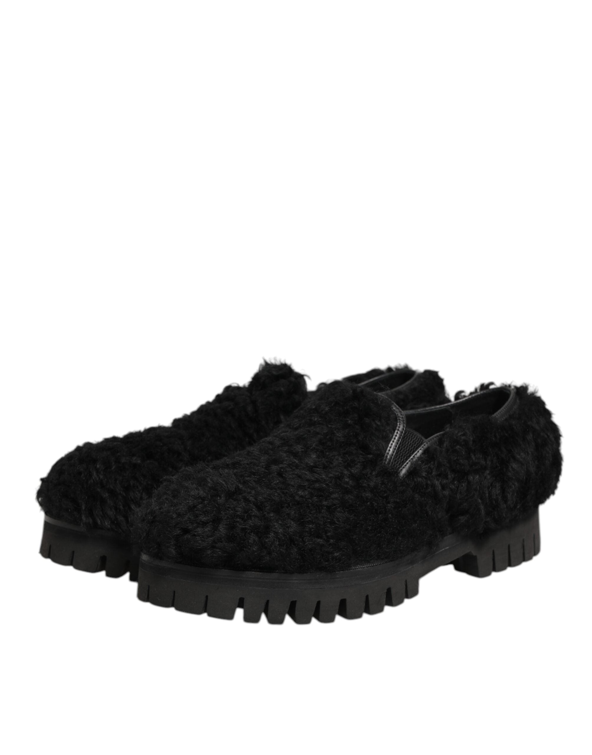 Black Fur Leather Slippers Men's Dress Shoes
