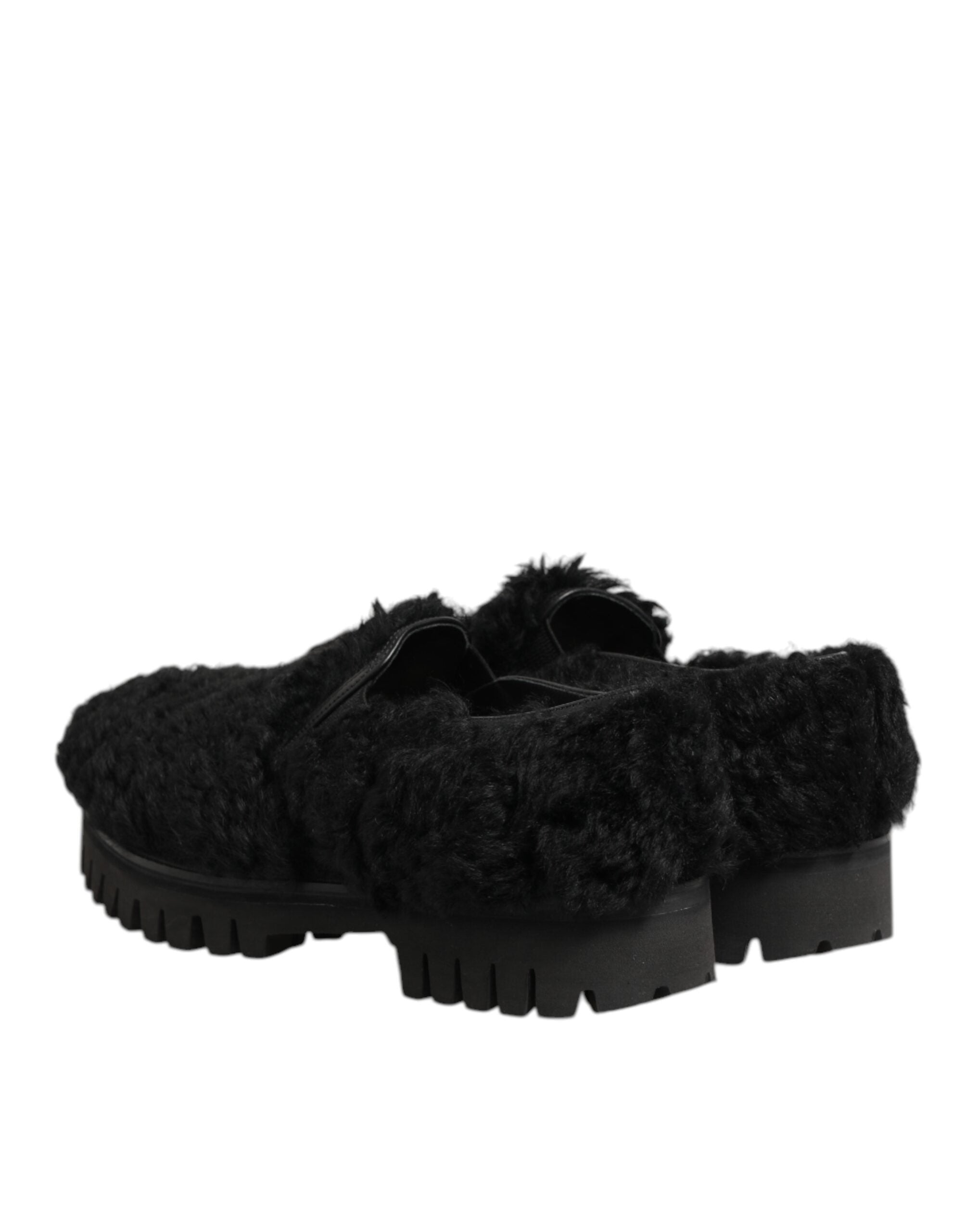 Black Fur Leather Slippers Men's Dress Shoes