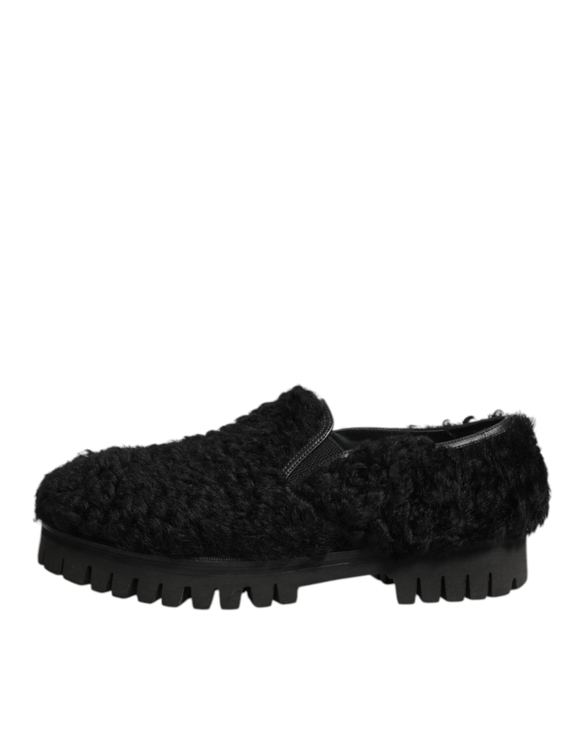 Black Fur Leather Slippers Men's Dress Shoes