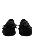 Black Suede Cotton Rose Slip On Loafers Shoes