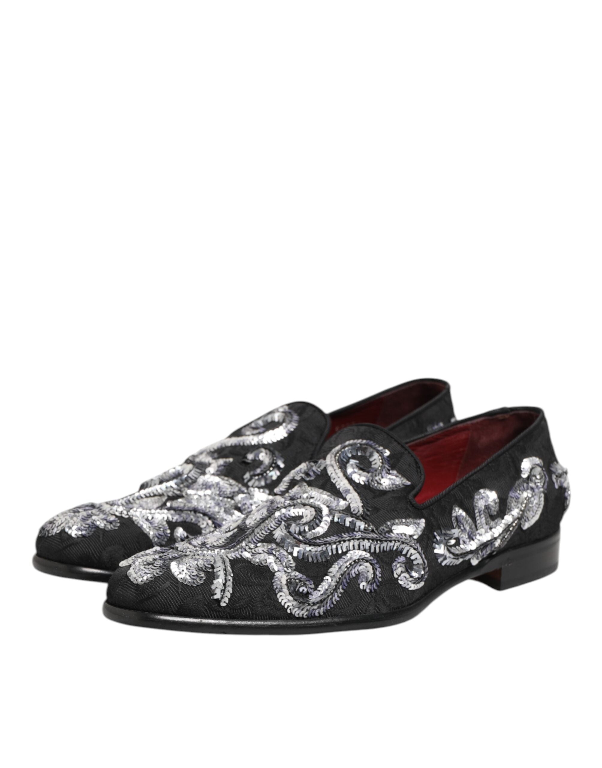 Black Silver Sequined Loafers Men's Dress Shoes