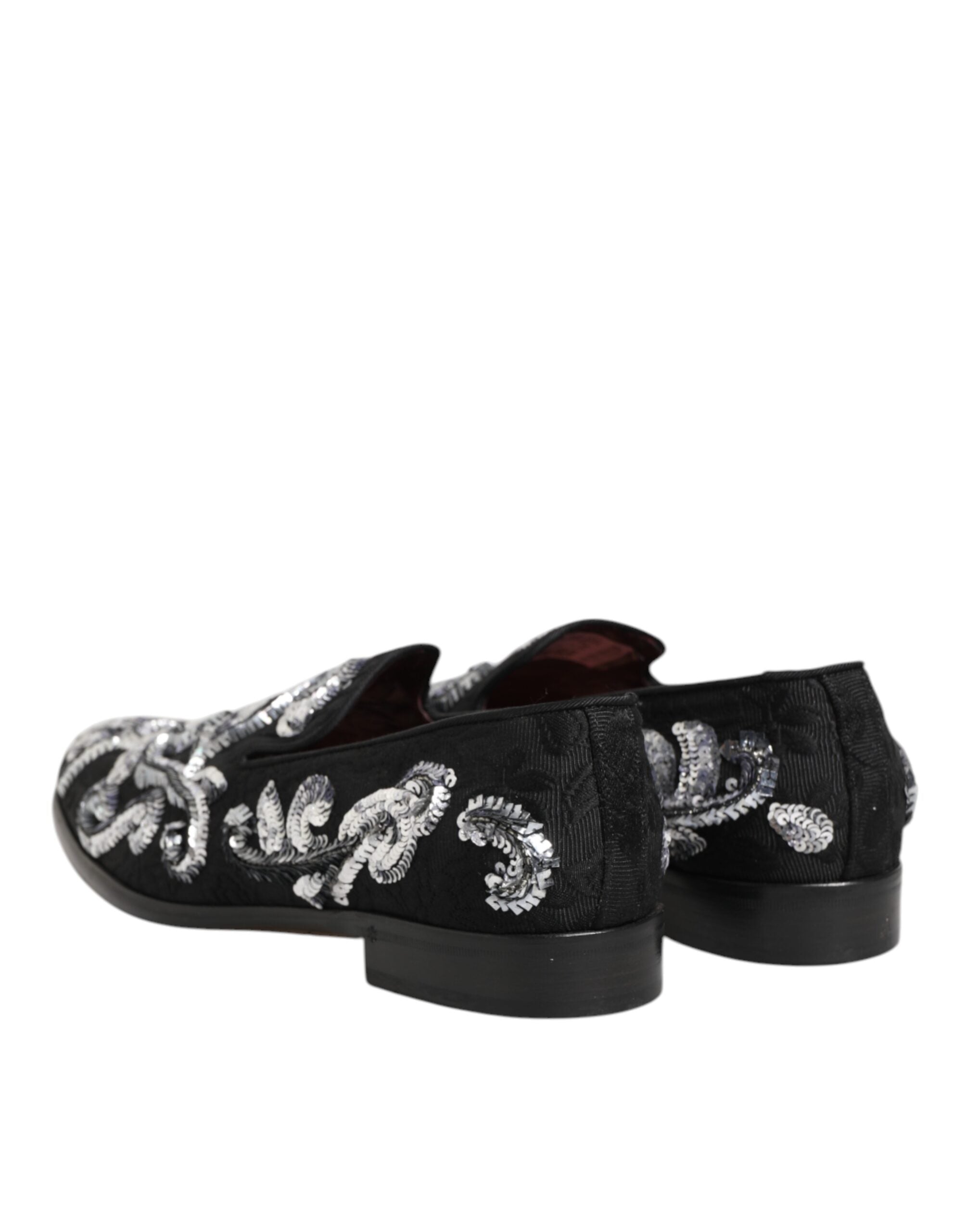 Black Silver Sequined Loafers Men's Dress Shoes