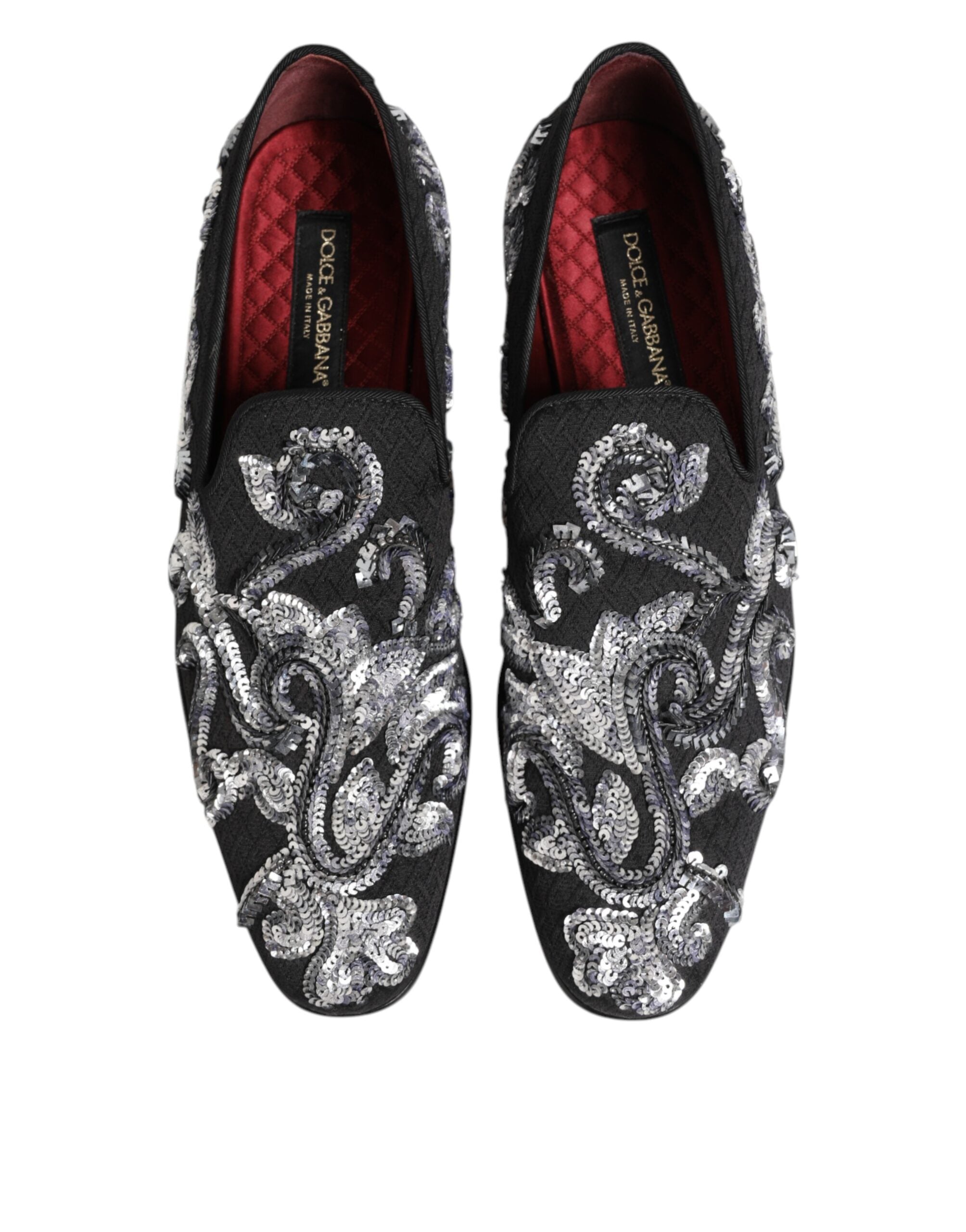 Black Silver Sequined Loafers Men's Dress Shoes