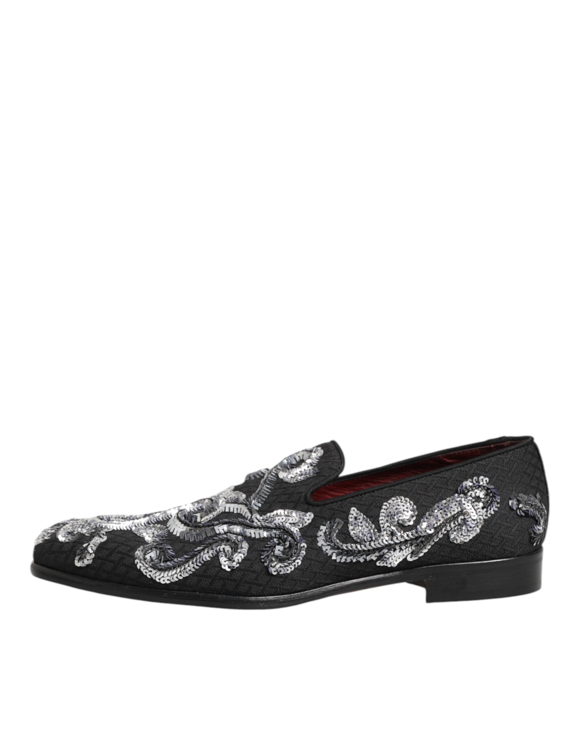 Black Silver Sequined Loafers Men's Dress Shoes