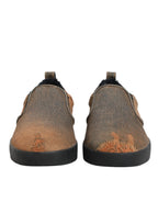 Braune Low Top Slip-on-Sneaker aus Baumwolle