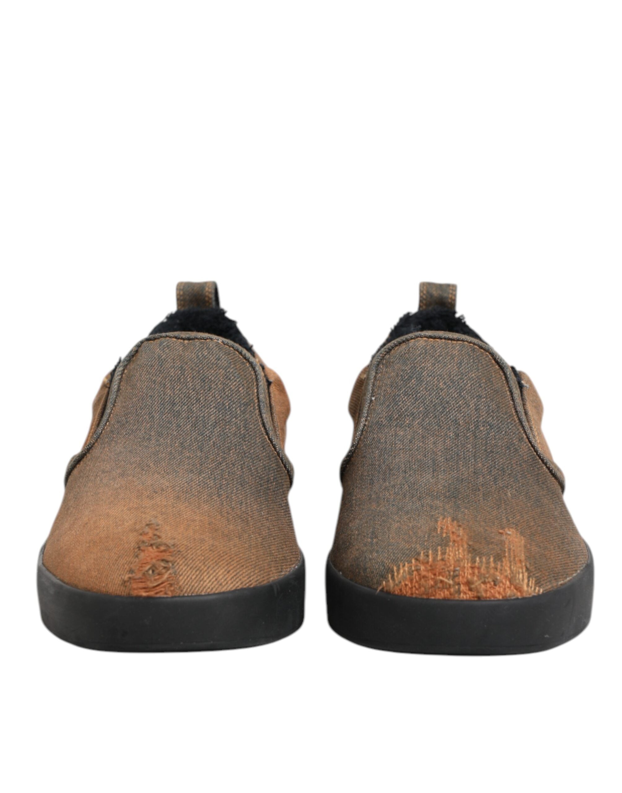 Braune Low Top Slip-on-Sneaker aus Baumwolle