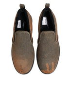 Braune Low Top Slip-on-Sneaker aus Baumwolle