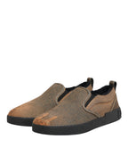 Braune Low Top Slip-on-Sneaker aus Baumwolle
