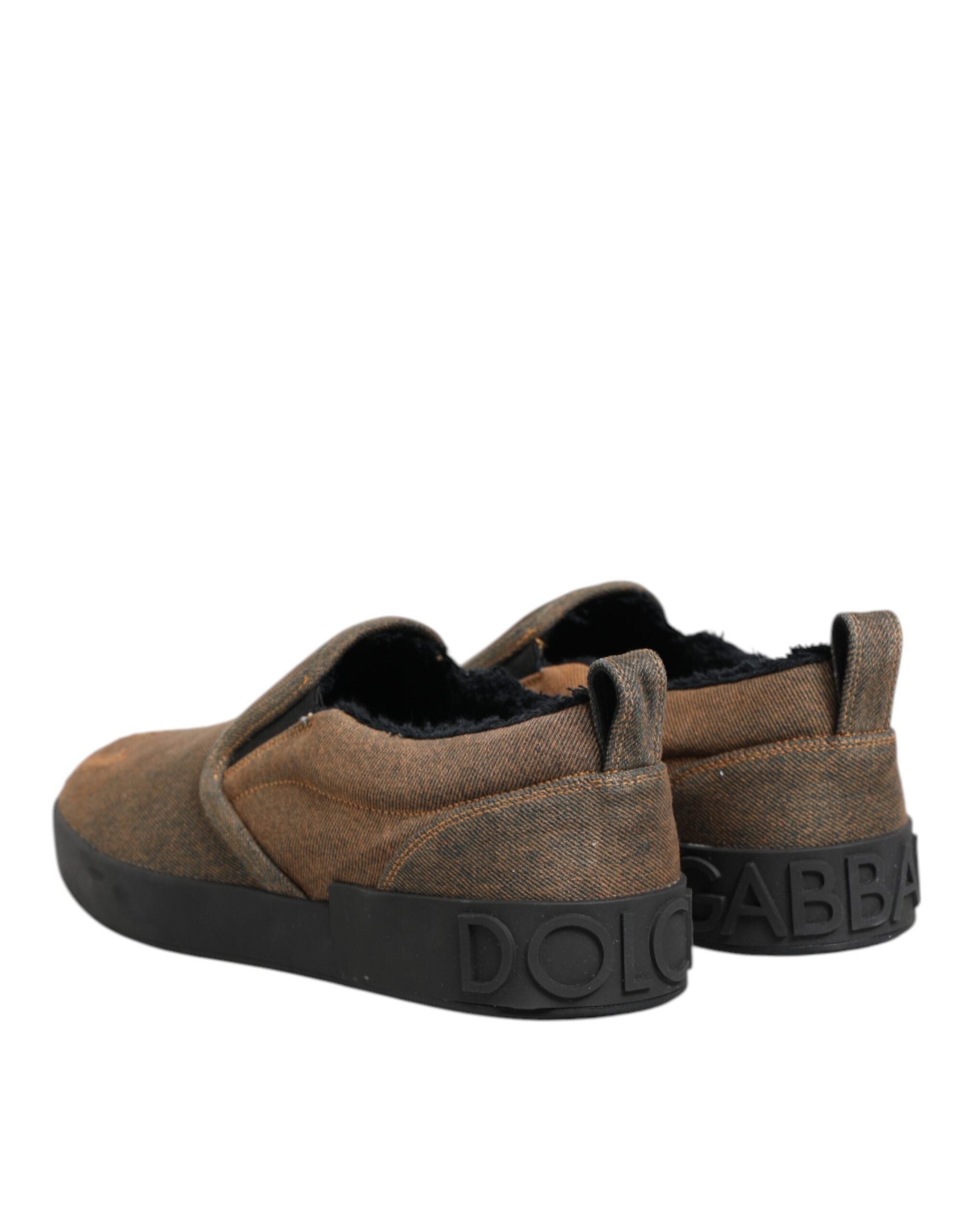 Braune Low Top Slip-on-Sneaker aus Baumwolle