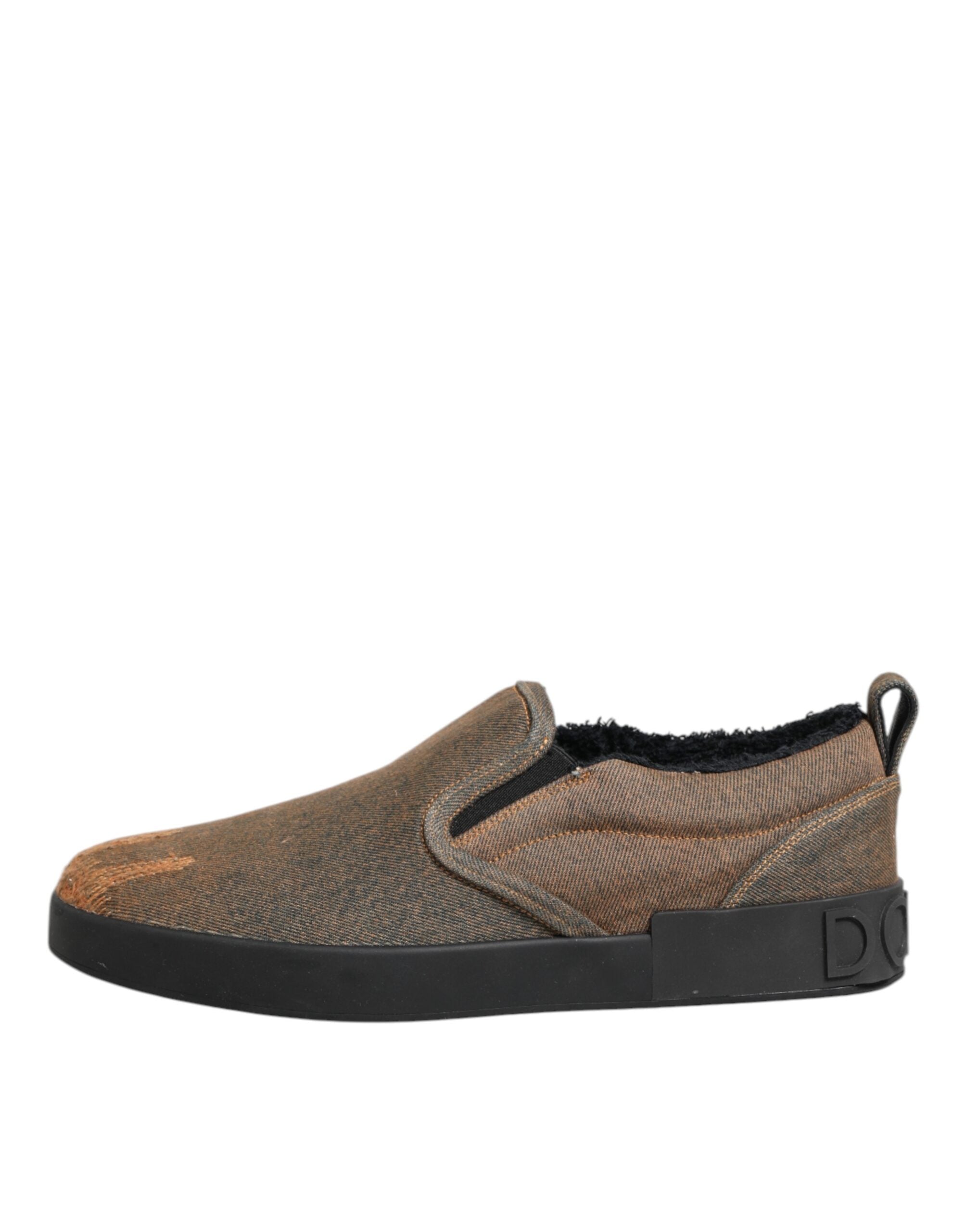 Braune Low Top Slip-on-Sneaker aus Baumwolle