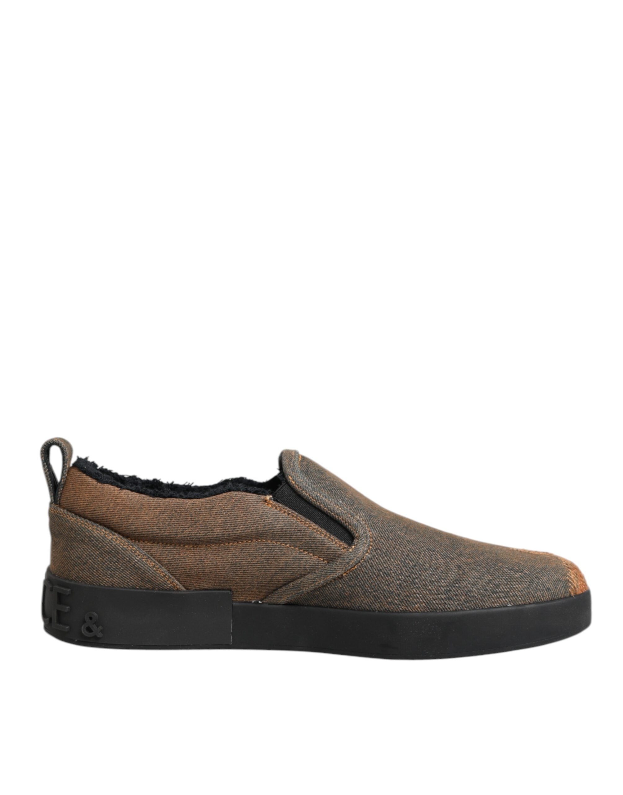 Braune Low Top Slip-on-Sneaker aus Baumwolle