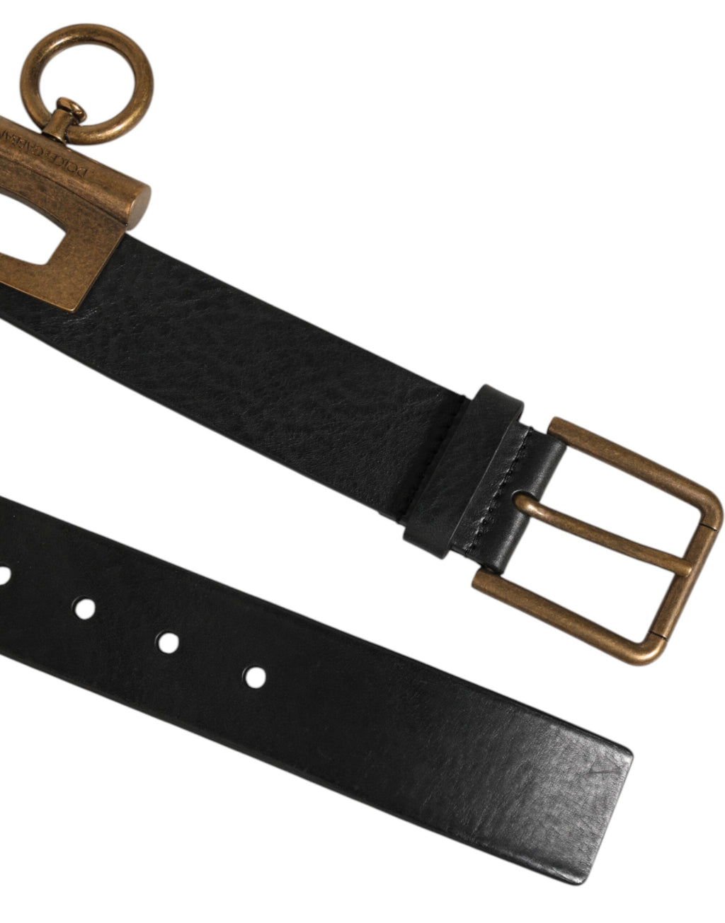 Gürtel mit seitlichen Ringen aus schwarzem Leder und Messingschnalle