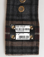 Plaid Fabric Logo Plate Brass Buckle Belt