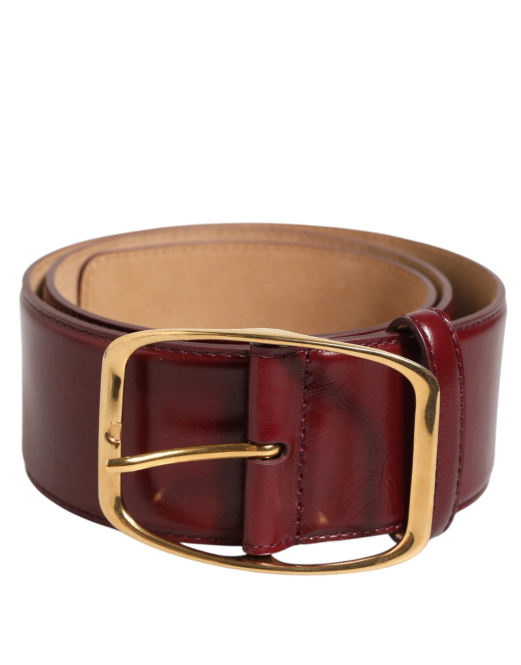 Burgundy Leather Gold Metal Buckle Women's Belt