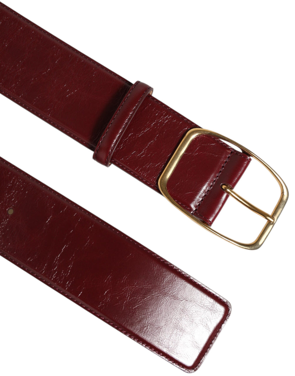 Burgundy Leather Gold Metal Buckle Women's Belt