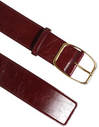 Burgundy Leather Gold Metal Buckle Women's Belt