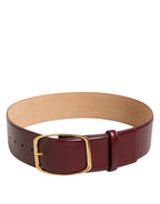 Burgundy Leather Gold Metal Buckle Women's Belt