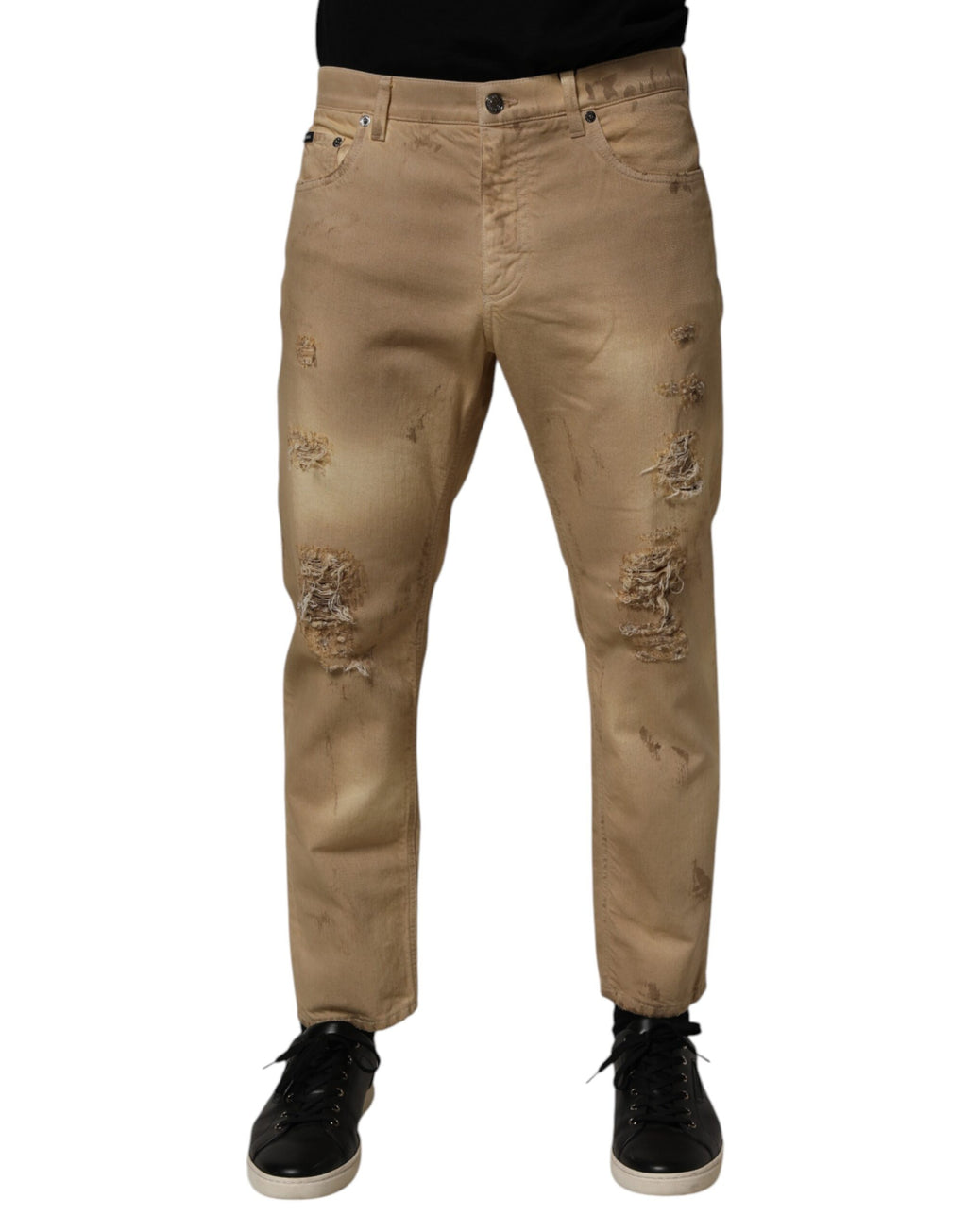 Beige Baumwolle Locker Zerrissen Herren Jeans