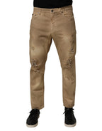 Beige Baumwolle Locker Zerrissen Herren Jeans