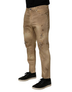 Beige Baumwolle Locker Zerrissen Herren Jeans