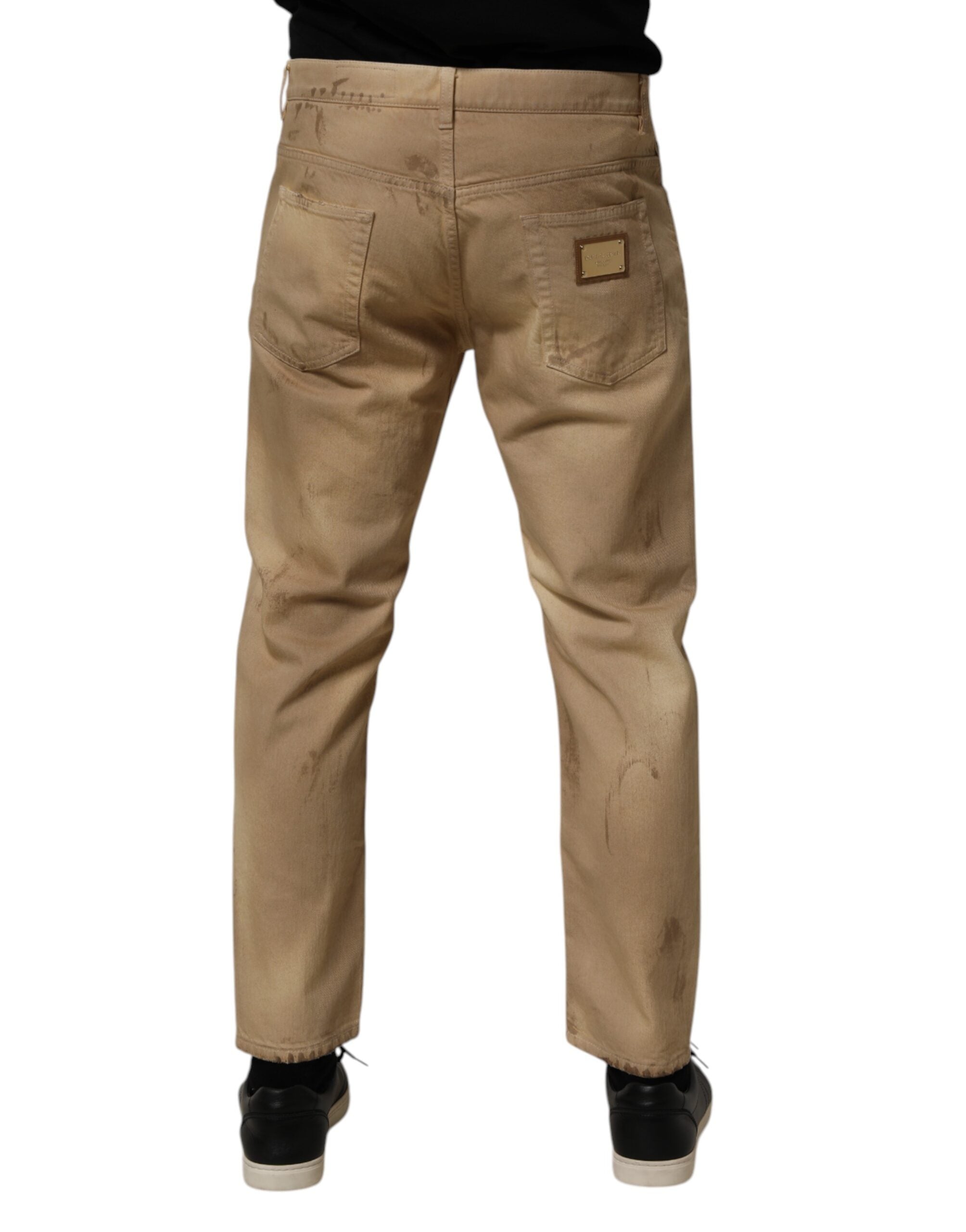Beige Baumwolle Locker Zerrissen Herren Jeans
