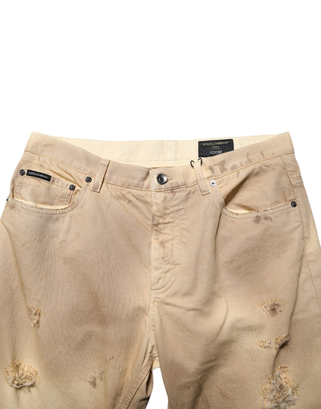Beige Baumwolle Locker Zerrissen Herren Jeans