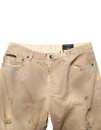 Beige Baumwolle Locker Zerrissen Herren Jeans
