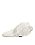 White Cotton Blend Leather Trim Flat Men Cap Hat