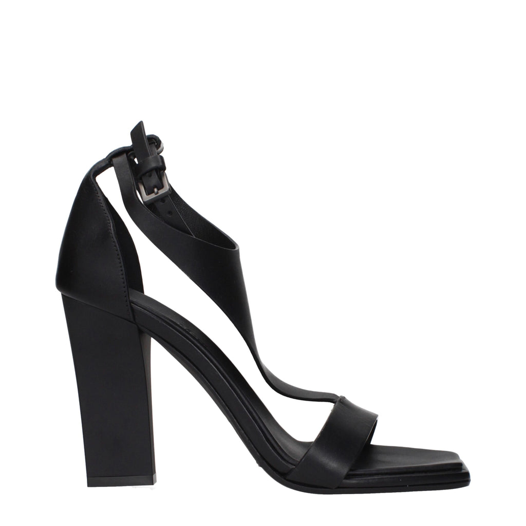 Schwarze Leder-Riemchensandaletten mit Stilettoabsatz