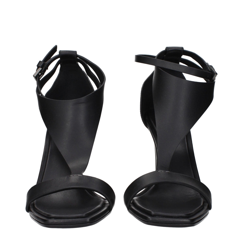 Schwarze Leder-Riemchensandaletten mit Stilettoabsatz