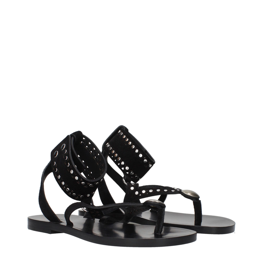 Schwarze Leder-Flip-Flop-Sandalen