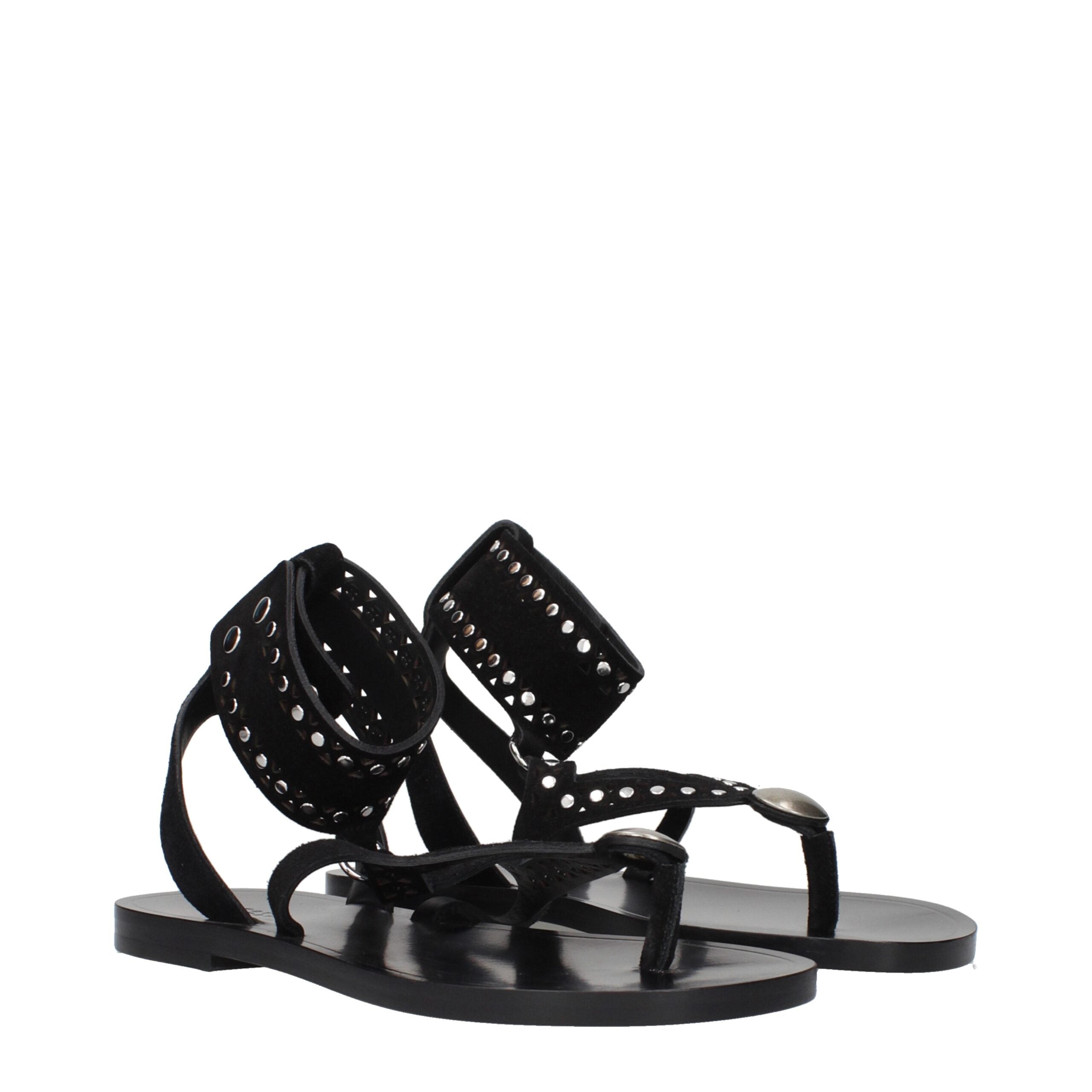 Schwarze Leder-Flip-Flop-Sandalen