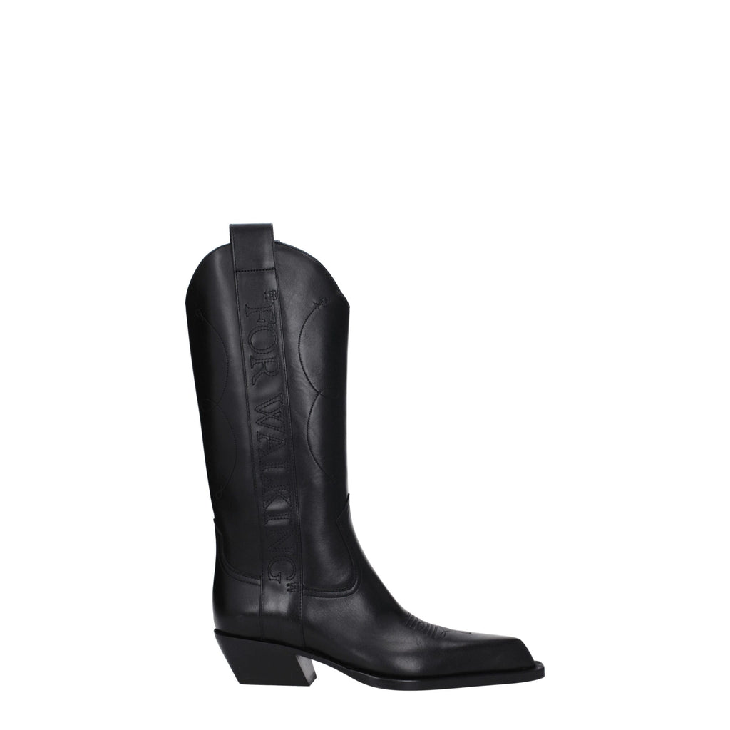 Black Leather High Heel Boots