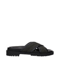 Green Fabric Flat Sandals