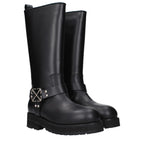 Black Leather Flat Boots
