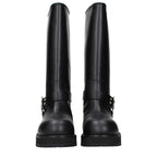 Black Leather Flat Boots