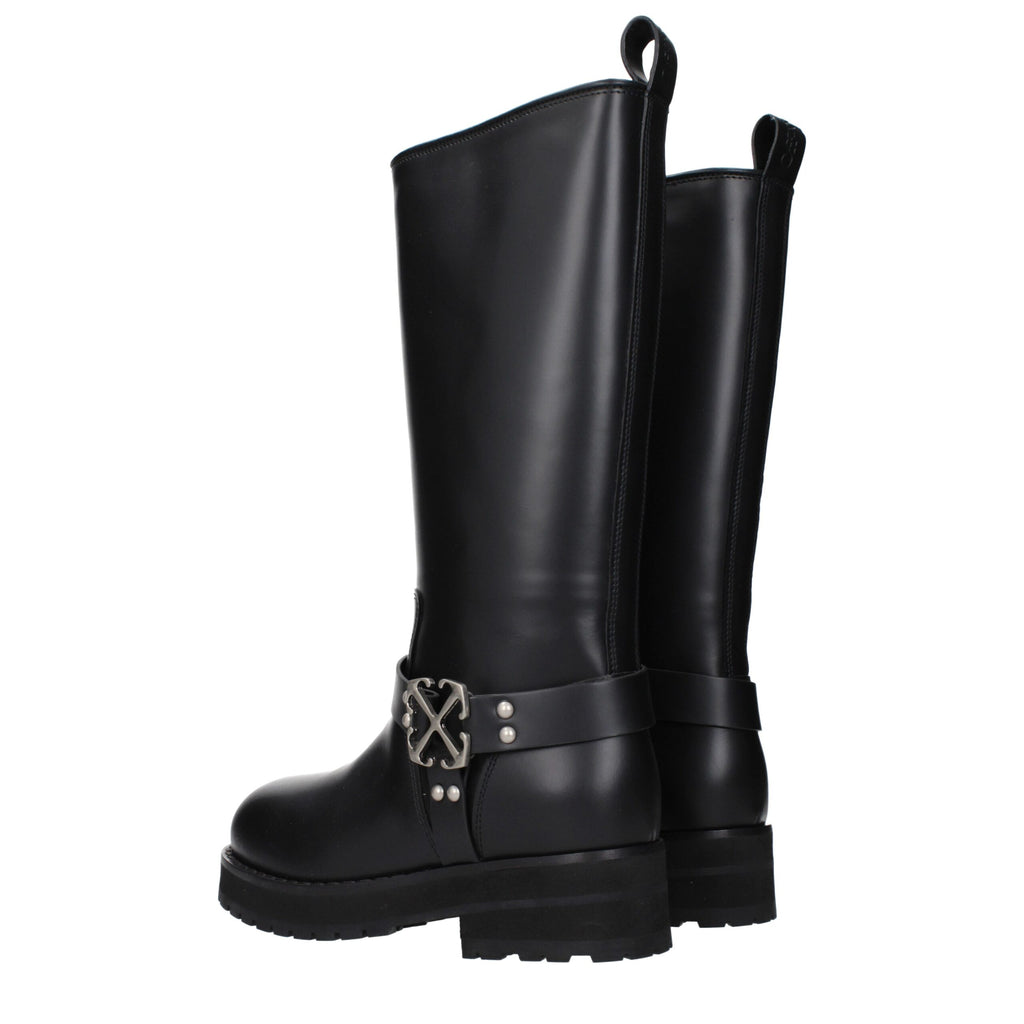 Black Leather Flat Boots